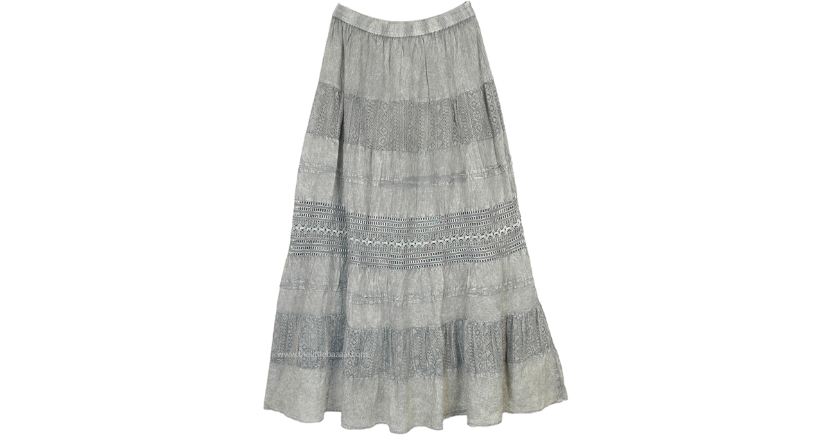Platinum Maxi Skirt with Crochet and Stonewash Look | Grey | Crochet ...