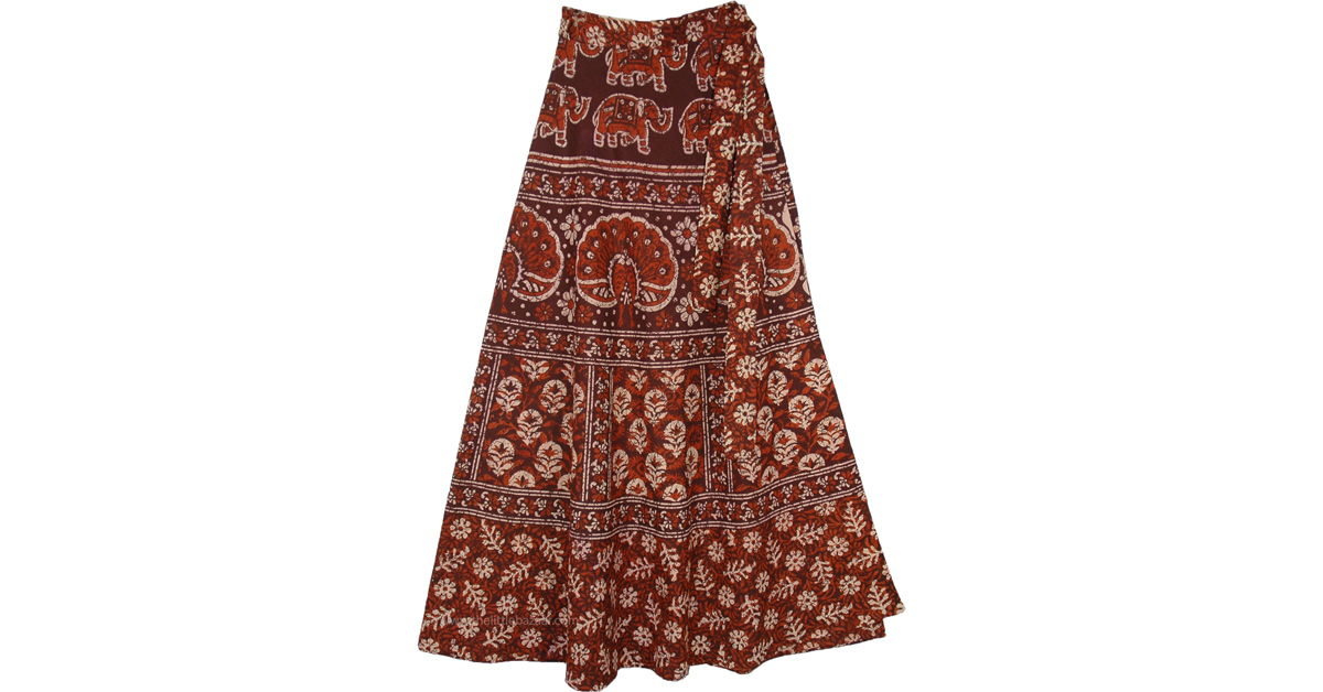 Brown Wrap Skirt with Block Printed Traditional Motifs | Brown | Wrap ...