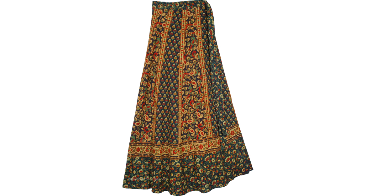 Army Green Paisley Floral Wrap Around Skirt | Green | Wrap-Around-Skirt ...