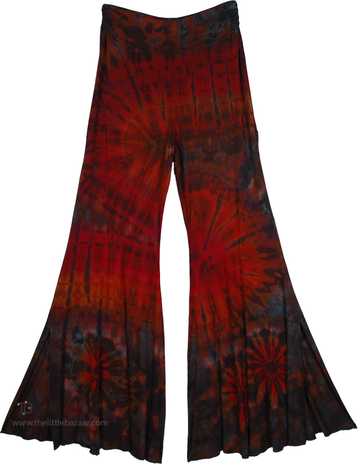 Ember Flames Hand-Dyed Bell Bottom Pants with Side Slit