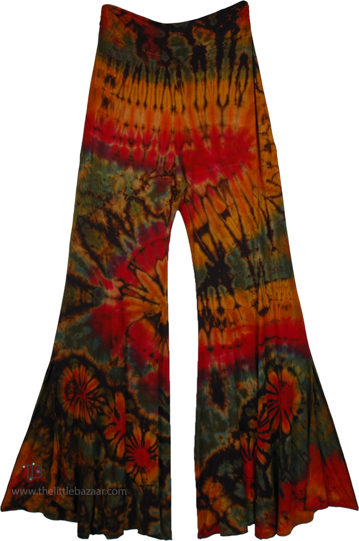 Forest Ember Hand-Dyed Bell Bottom Pants with Side Slit