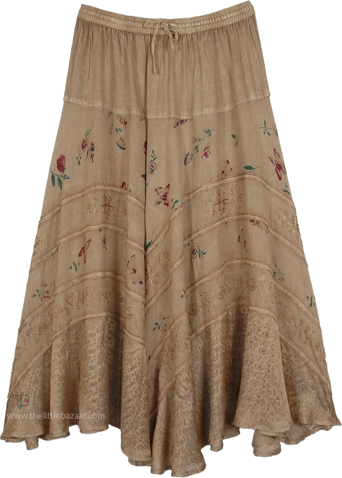 Sand Dunes Tiered Rayon Mid Length Skirt