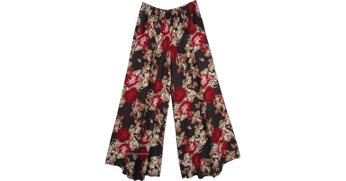 Floral Wide Leg Full Flare Cotton Elephants Pants for Women