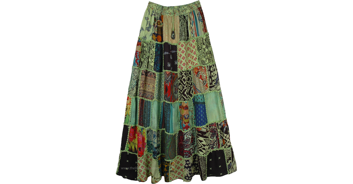 Pistachio Green Patch Work Long Tipsy Gypsy Skirt | Green | Patchwork ...
