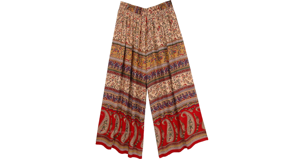 Paisley Pattern Gypsy Loose Fit Palazzo Pants | Multicoloured | Split ...