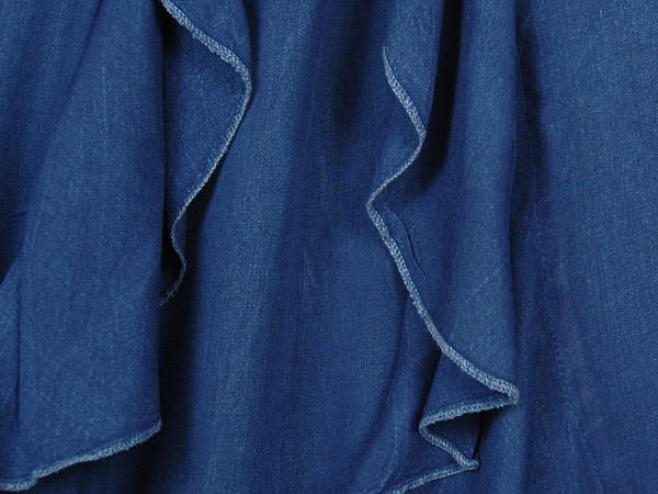 Blue Curved Tier Ruffled Skirt Asymmetrical Hem