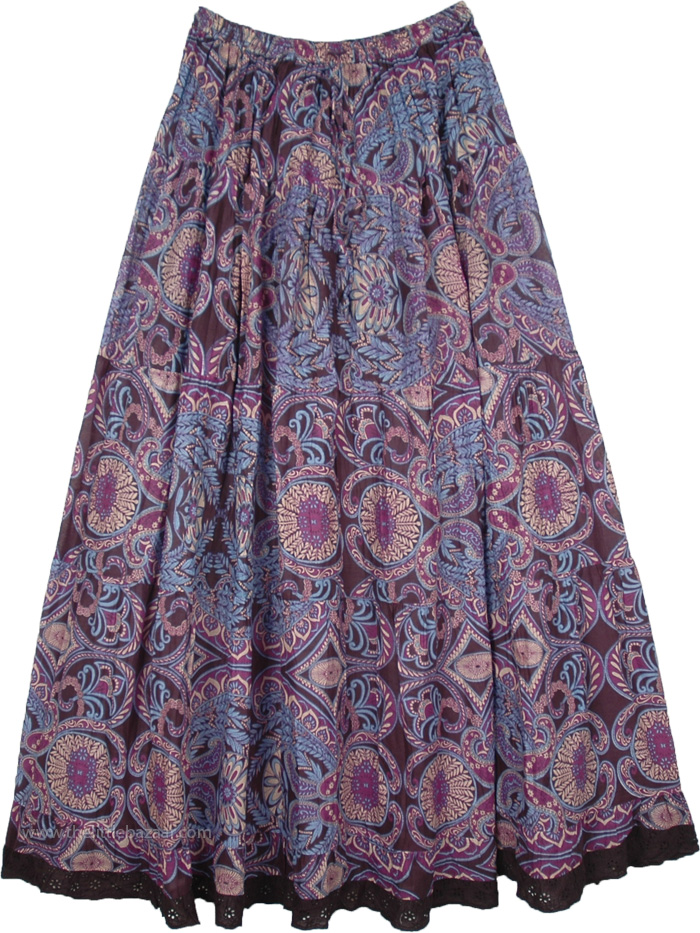 Indigo Blue and Purple Printed Full Maxi Gypsy Skirt | Blue | Lace ...