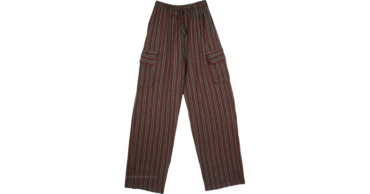 Green Black Trousers with Pockets Cotton Striped Unisex Boho Pants ...