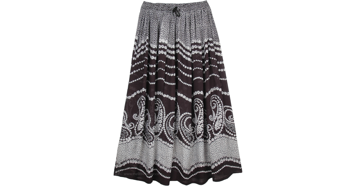Black and White Floral Rayon Street Summer Skirt | Black | Misses ...