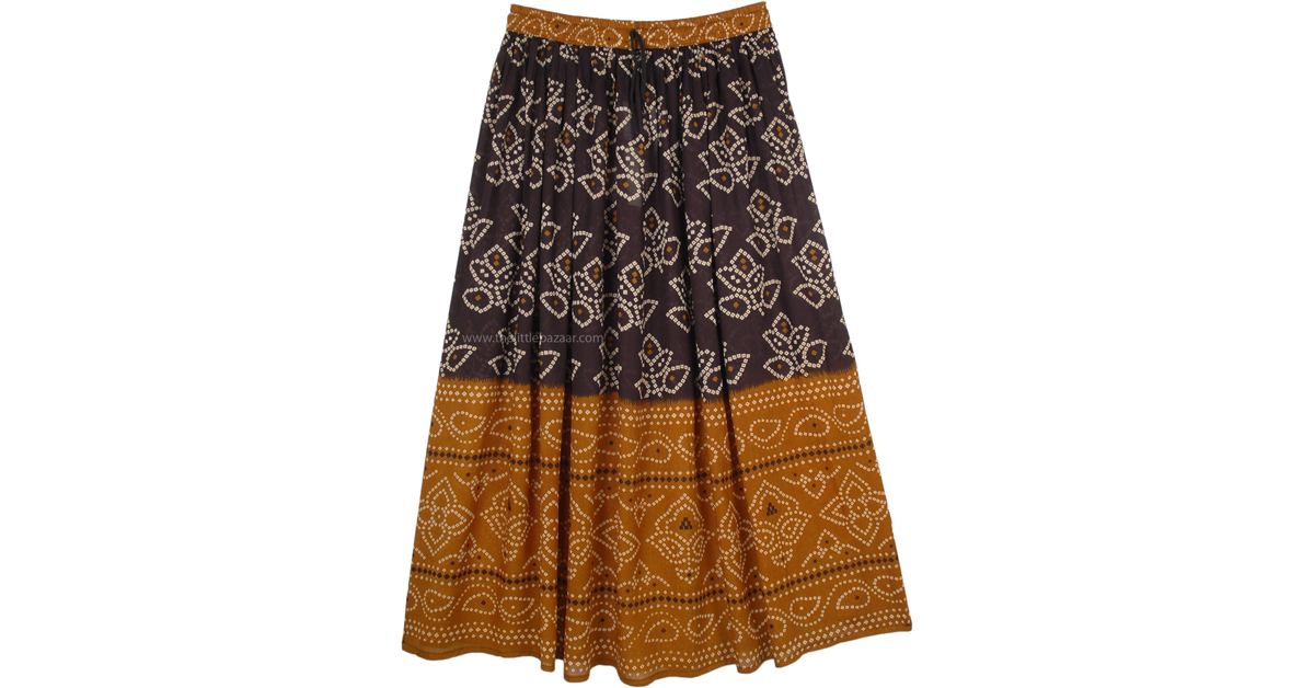 Coffee and Black Streetwear Rayon Long Skirt | Brown | Misses, Printed ...