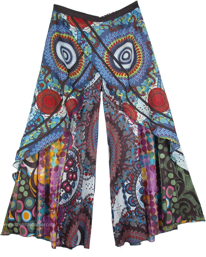 Boho Gaucho Layered Patchwork Pants Mandala Print | Multicoloured ...
