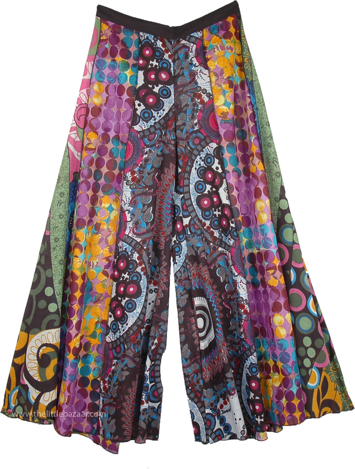 Boho Festival Hippie Colorful Wide Legs Pants, Multicoloured