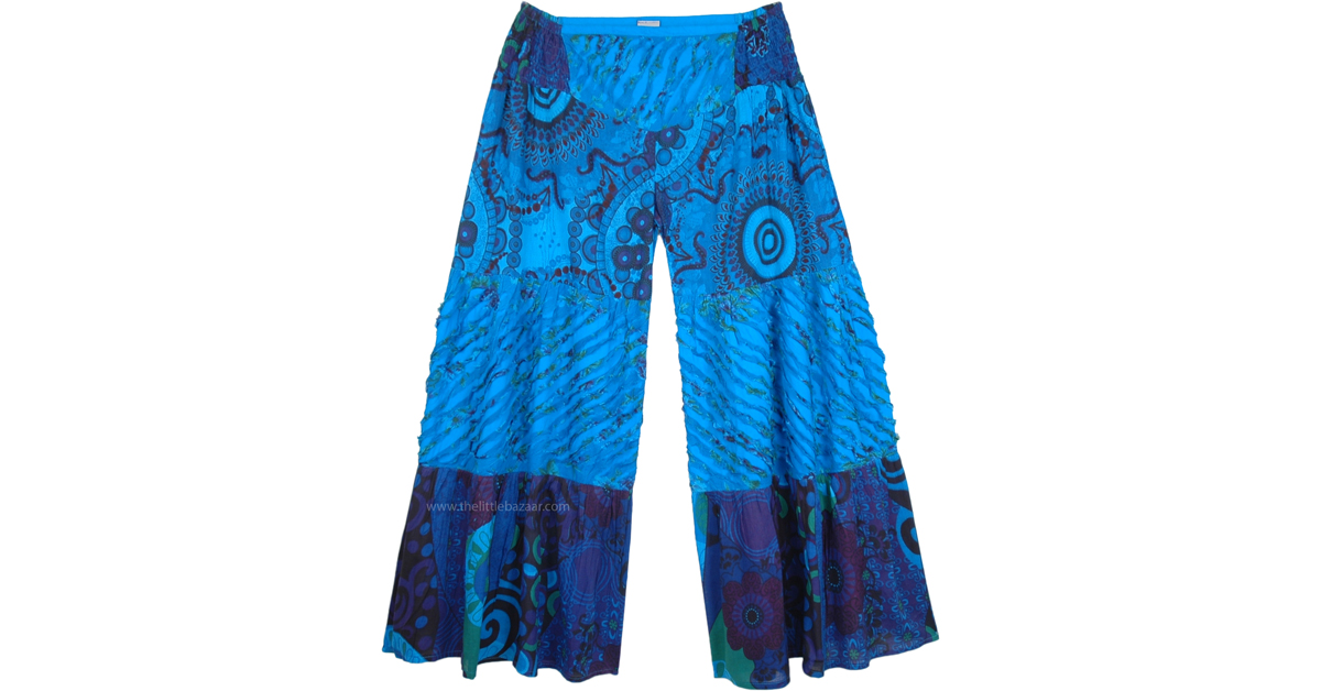 Lochmara Patchwork Flared Wide Legs Pants in Blue Florals | Blue ...