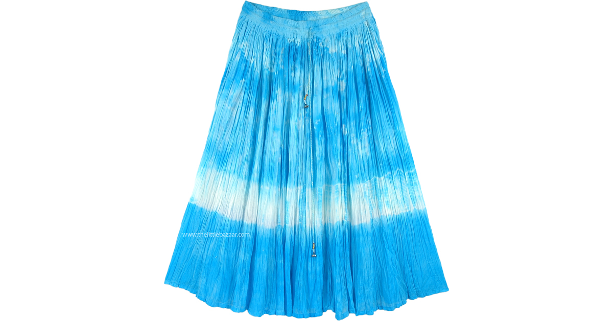 Ocean Waves Crinkled Cotton Tie Dye Mid Length Skirt | Blue | Crinkle ...