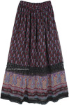 Midnight Paisley Lace Accented Boho Skirt