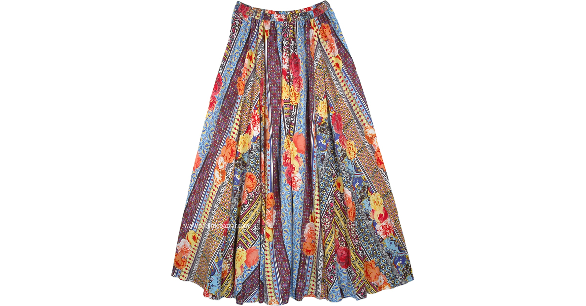 Big Full Sweep Floral Print Azteca Maxi Skirt | Multicoloured | XL-Plus ...