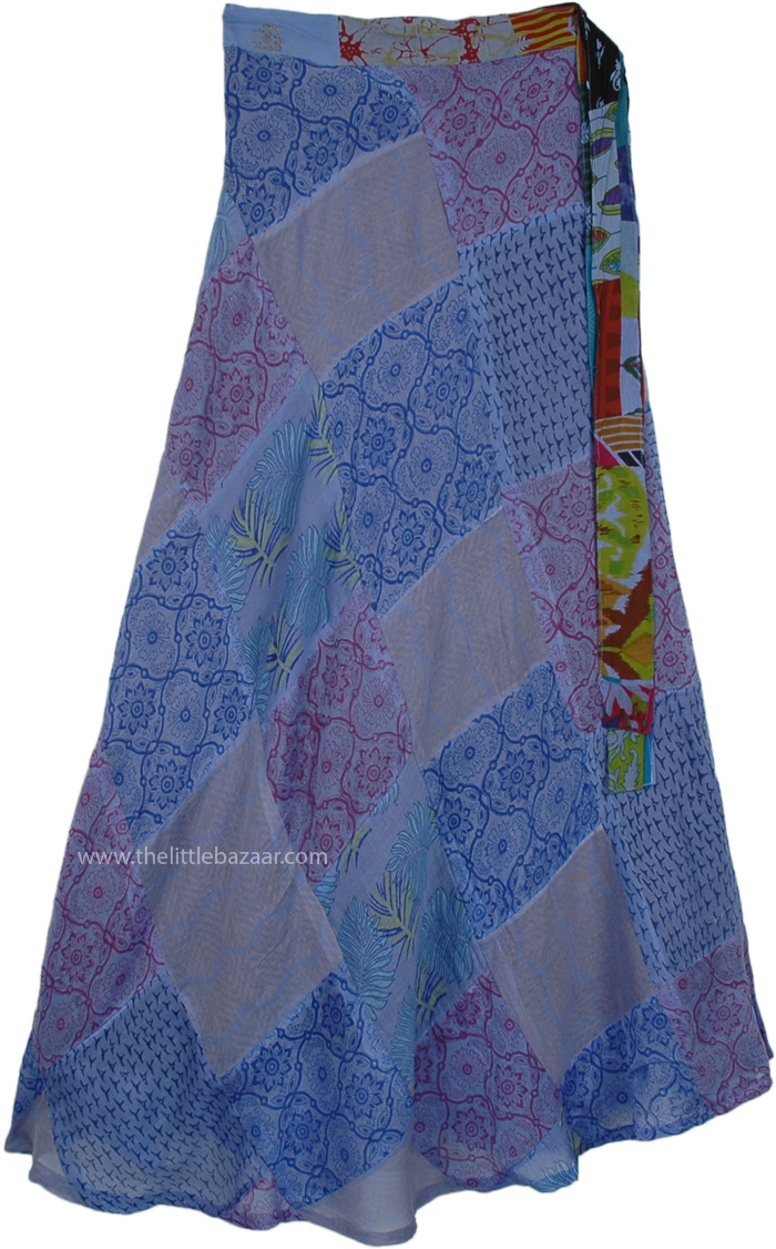 Mali Sky Long Hippie Wrap Skirt with Patchwork