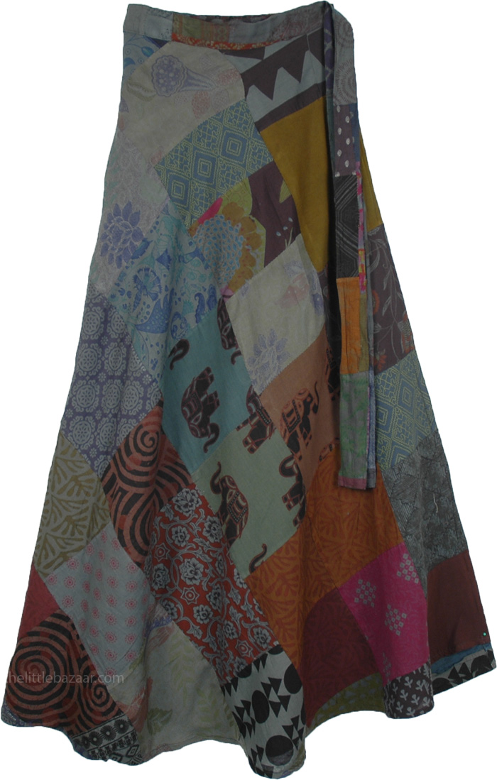 Willow Grove Hippie Cotton Patchwork Wrap Around Skirt