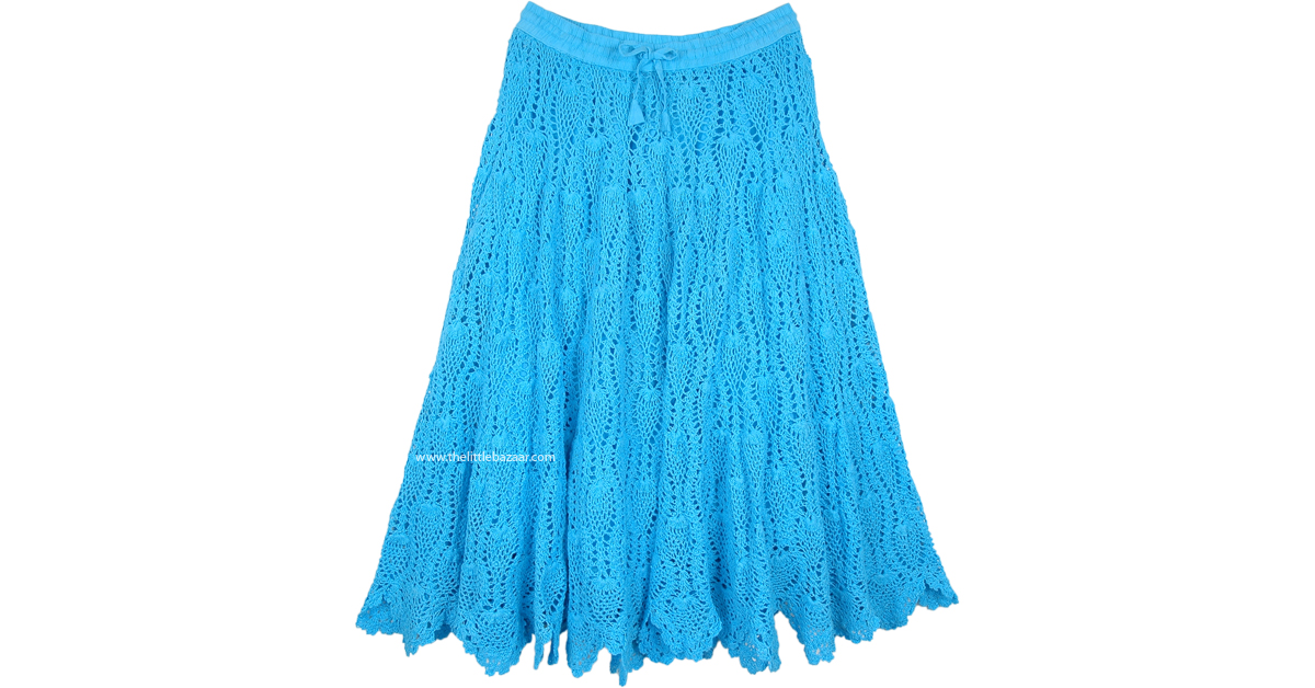 Full Cotton Crochet Skirt in Seagull Blue Mid Length | Blue | Crochet ...