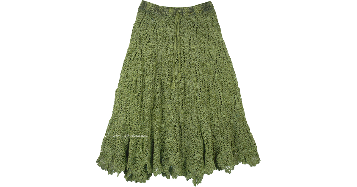 Stonewash Pickle Green Mid Length Cotton Western Skirt | Green ...