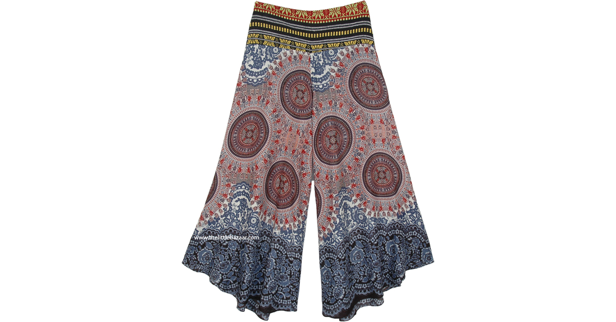 Mystic Bohemian Wide Leg Pants with Elastic Woven Waist | Blue | Split ...