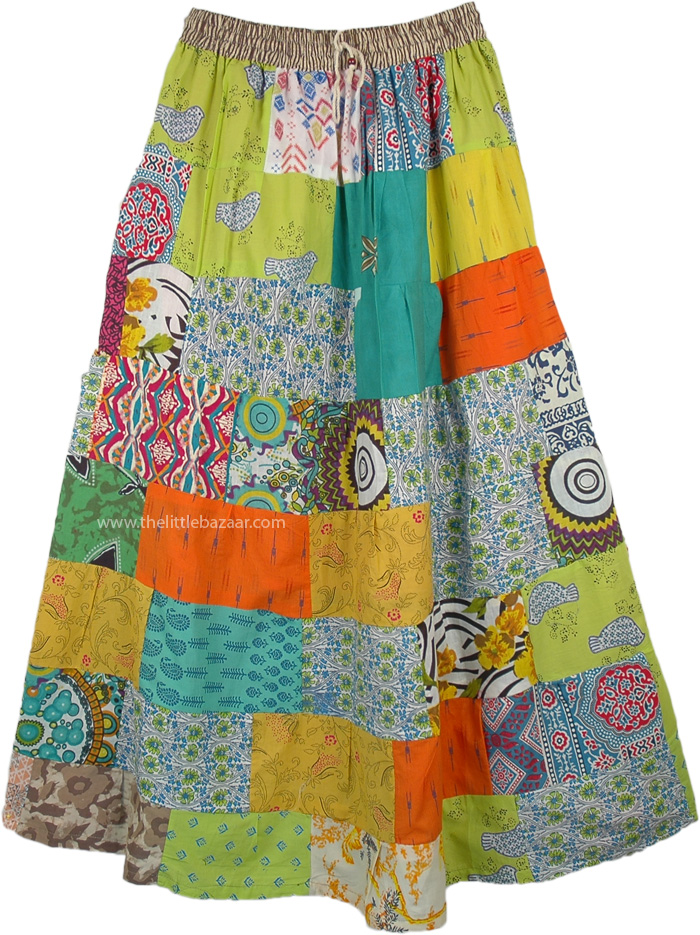 Summer Hues Patchwork Long Summer Boho Hippie Skirt - Clothing - Sale ...