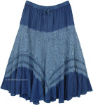 Denim Blue Western Skirt with Lacework and Tiers