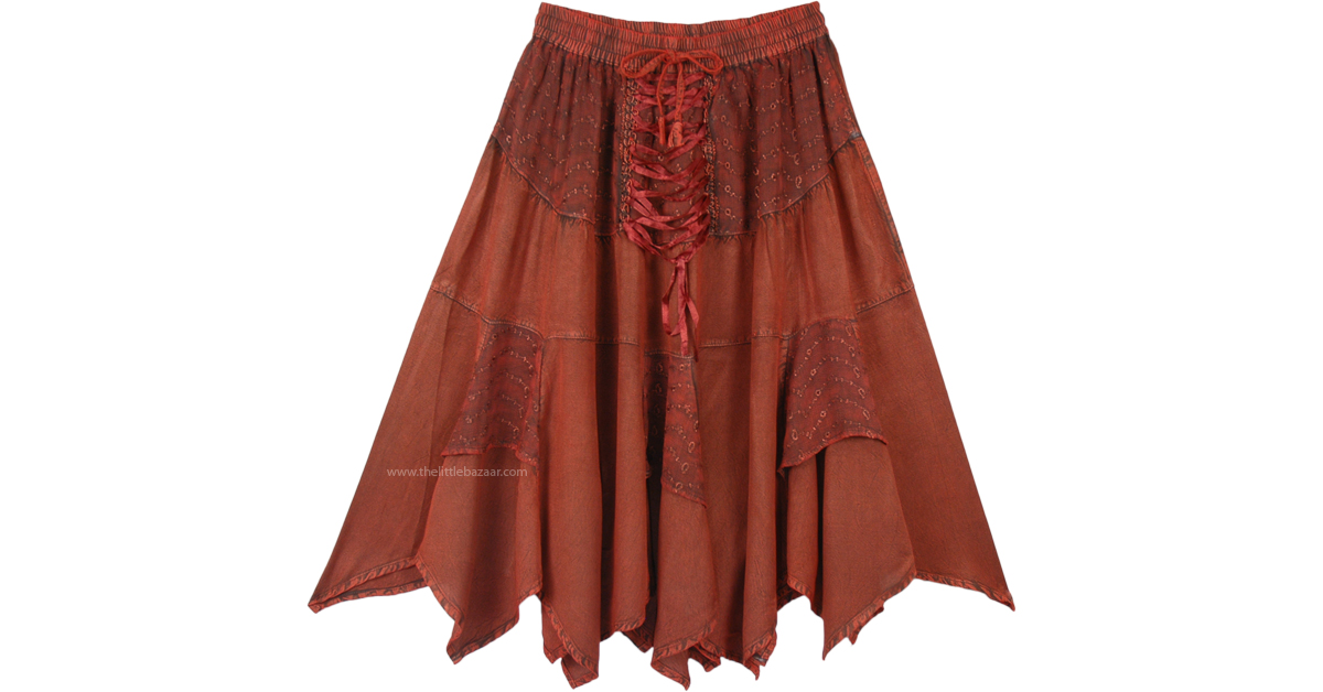 Dark Amber Handkerchief Hem Mid Length Cowgirl Skirt | Bronze ...