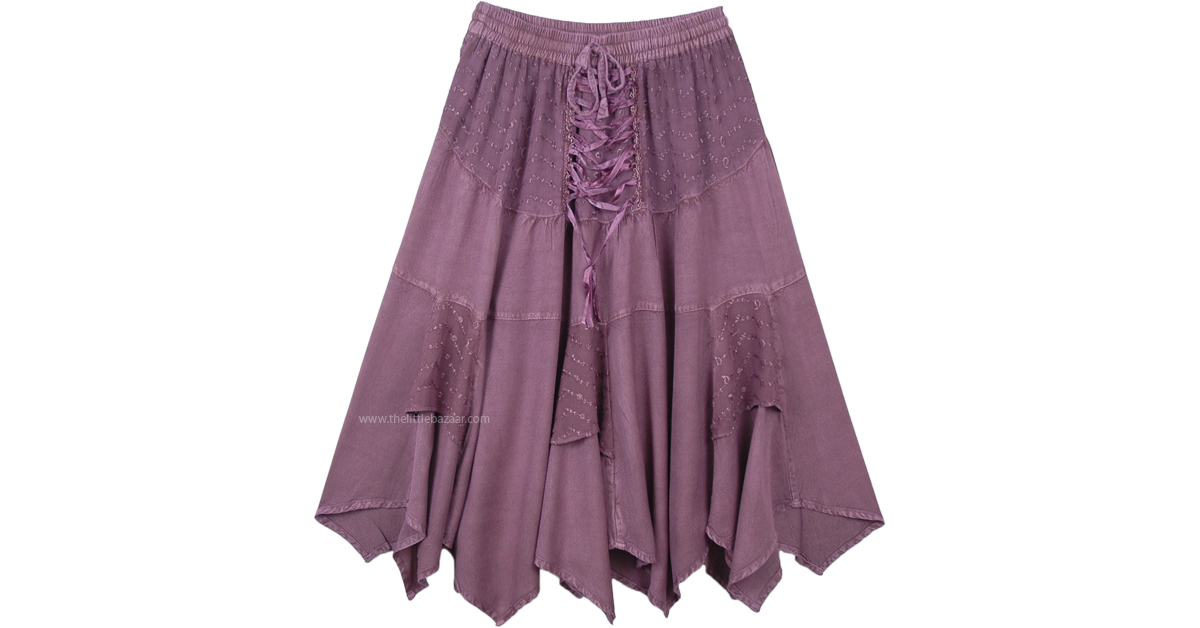 Lilac Rodeo Lace Up Handkerchief Hem Skirt Midi Length | Purple ...
