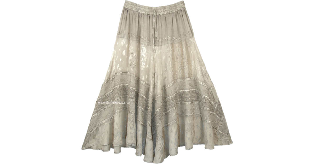 Lustrous Silver Midi Length Western Womens Skirt | Silver | Junior-Petite