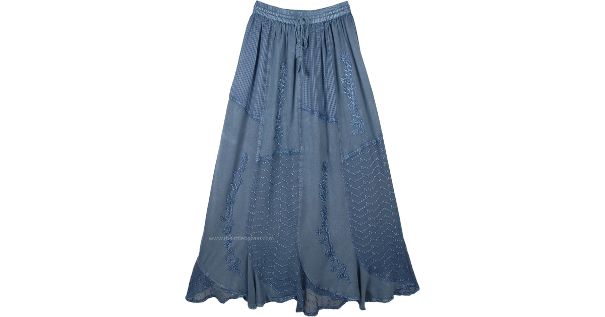 Pale Blue Western Style Embroidered Gypsy Skirt | Blue | Patchwork ...