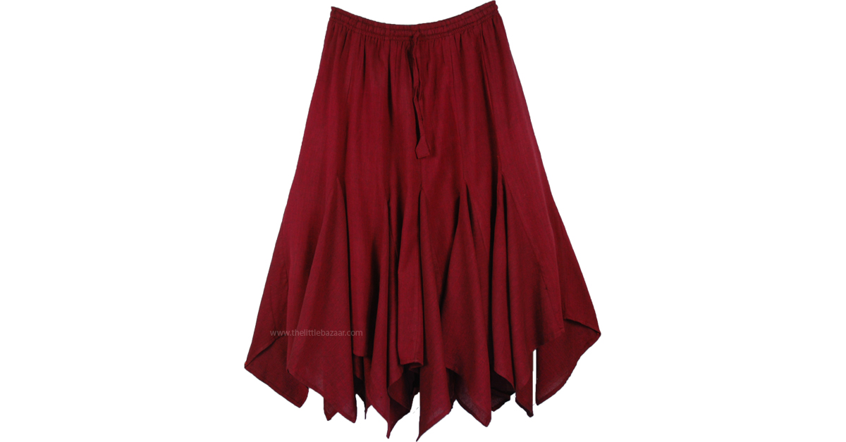 Merlot Cotton Patchwork Bohemian Cotton Hanky Hem Skirt | Red ...