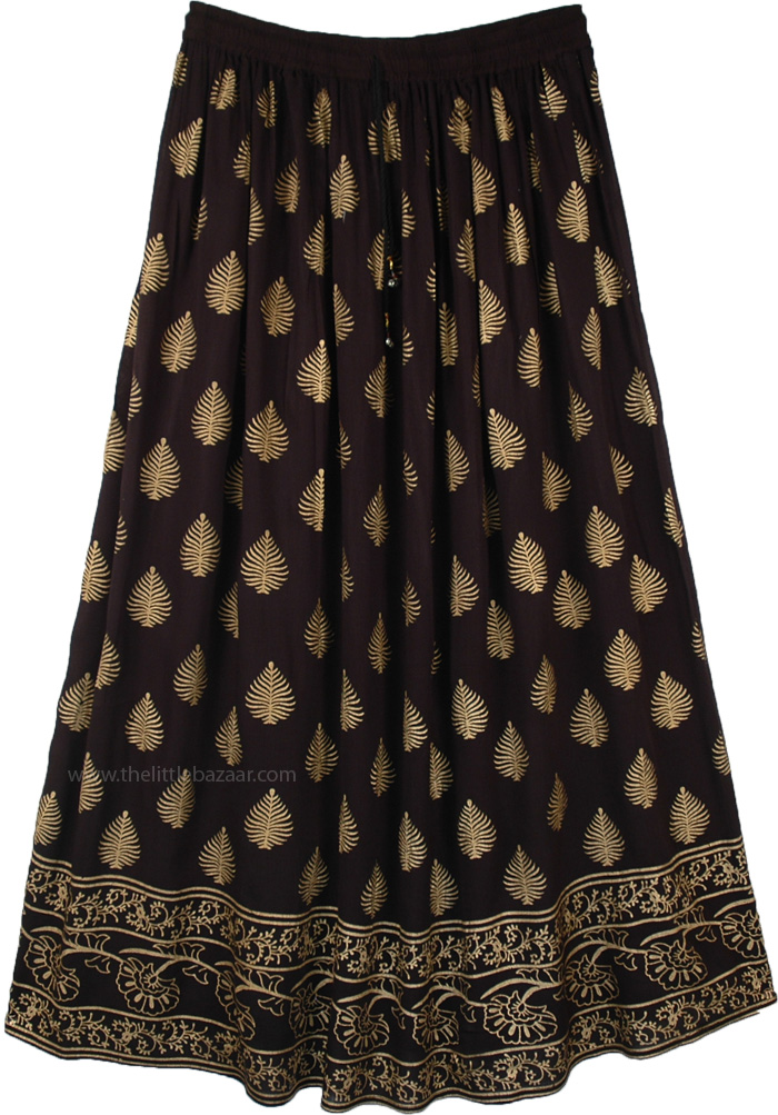 Belly Dancing Black and Gold Long Rayon Skirt