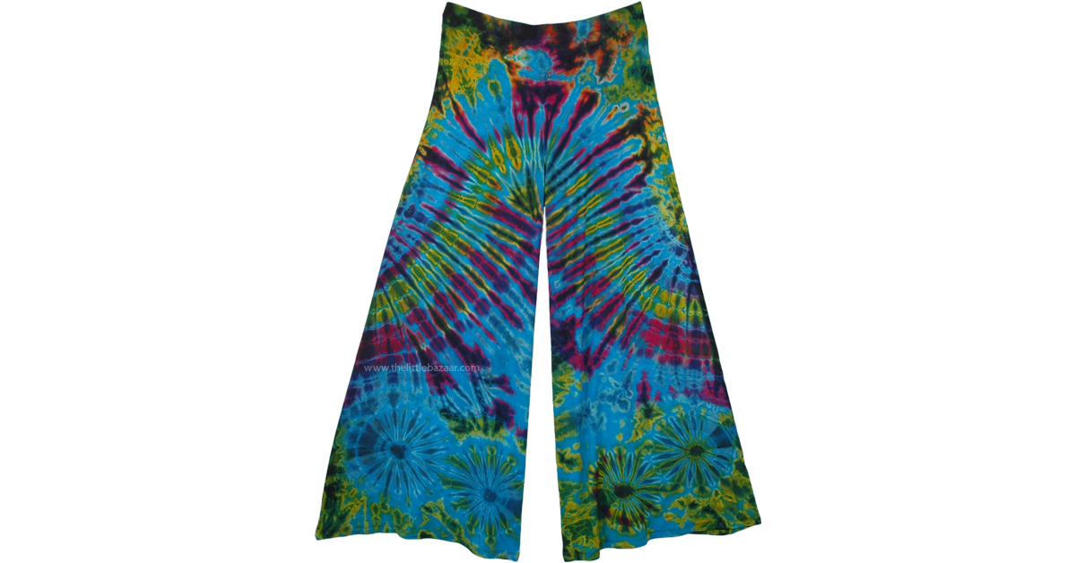 Tempting Teal Tie Dye Wide Leg Yoga Pants | Turquoise | Split-Skirts ...