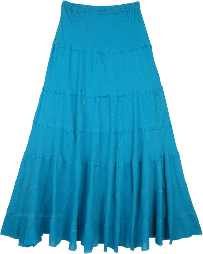 Turquoise Summer Cotton Flared Skirt with Tiers | Turquoise | Misses ...