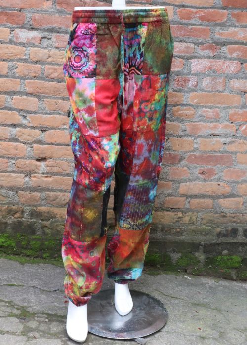 Hippie Boho Yoga Pants, Beige Cotton Trousers, Festival Combat