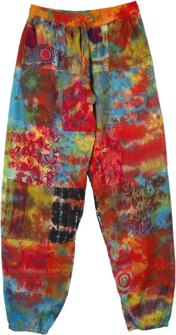 Womens Cotton Patchwork Harem Festival Pants