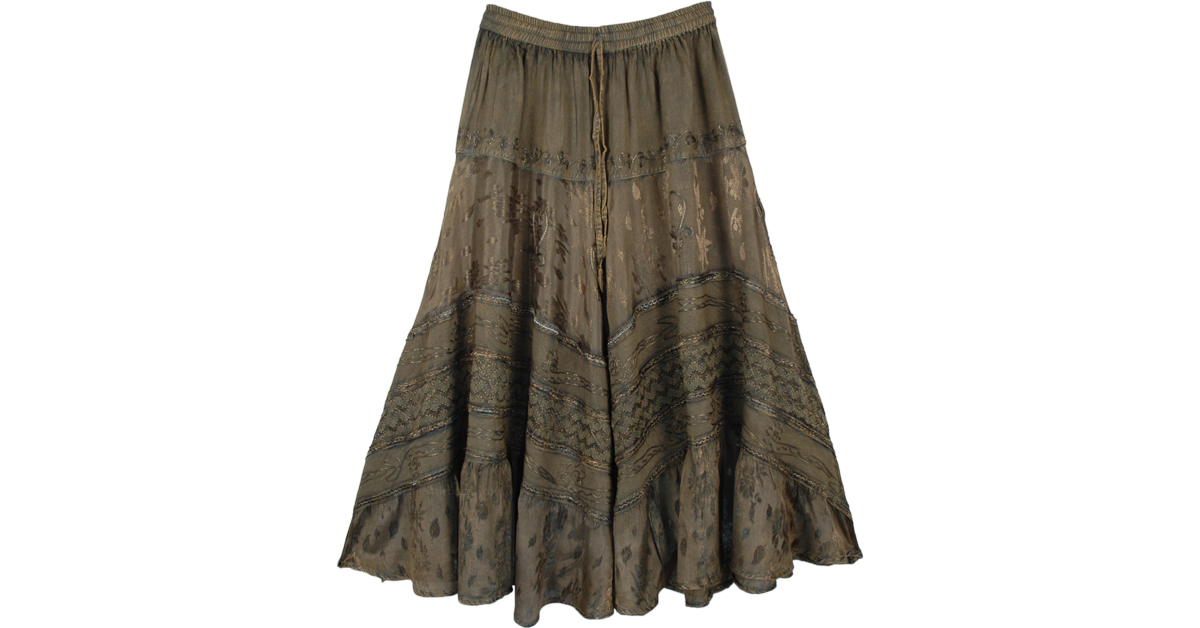 Millbrook Rayon Embroidered Western Skirt with Drawstrings | Green ...