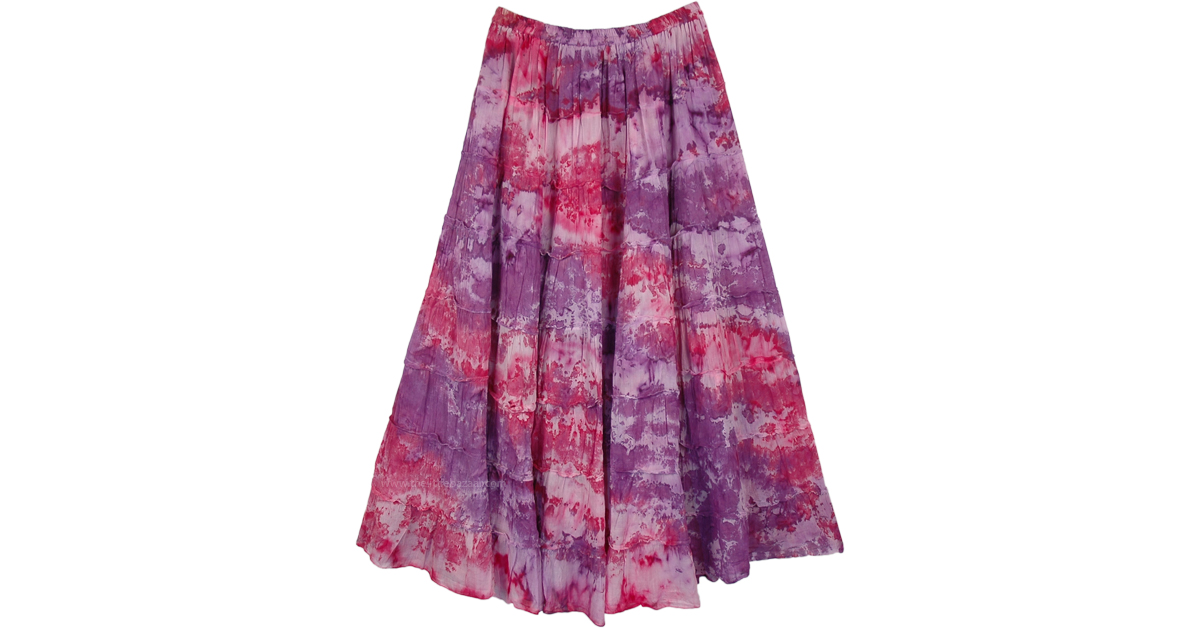 Lavender Pink Dreamy Waves Tiered Cotton Skirt | Multicolor | Tiered ...