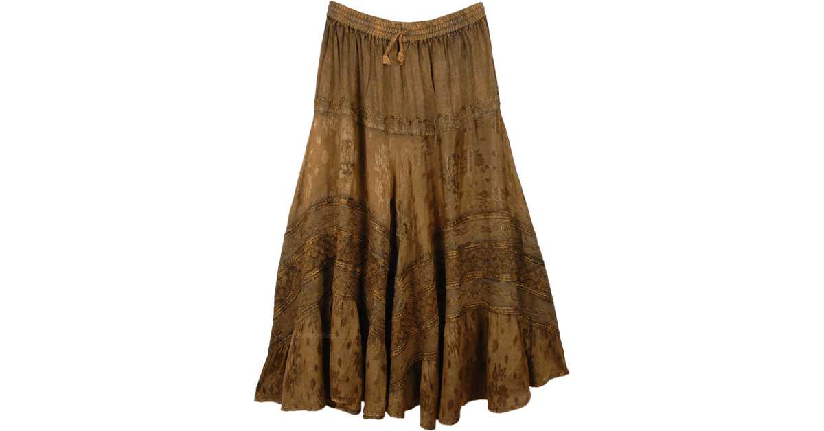 Rustic Brown Medieval Style Rayon Renaissance Skirt | Brown | Stonewash ...