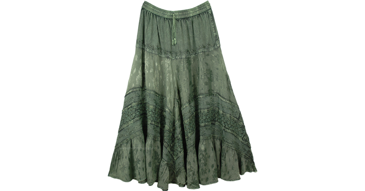 Sage Green Medieval Style Gypsy Rayon Long Skirt | Green | Stonewash ...