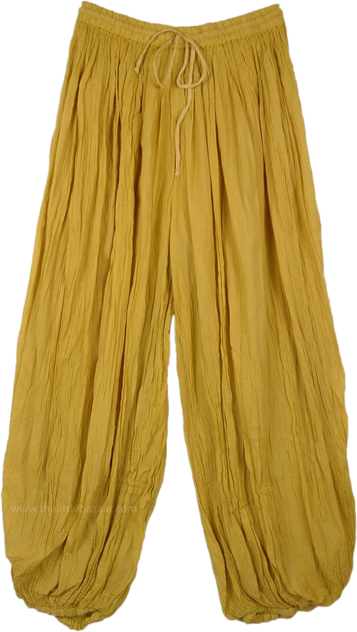 Sale:$16.99 Crinkled Cotton Mustard Summer Harem Pants | Clearance ...