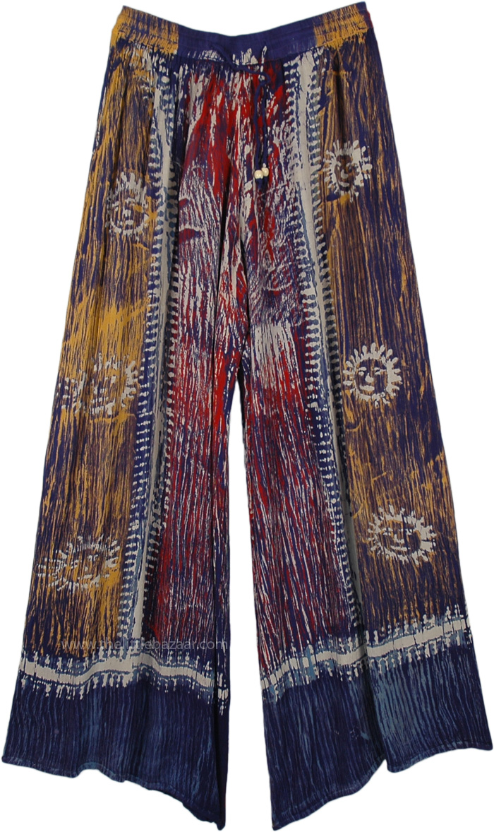 Tribal Dusk Hippie Wide Leg Rayon Pants, Yellow