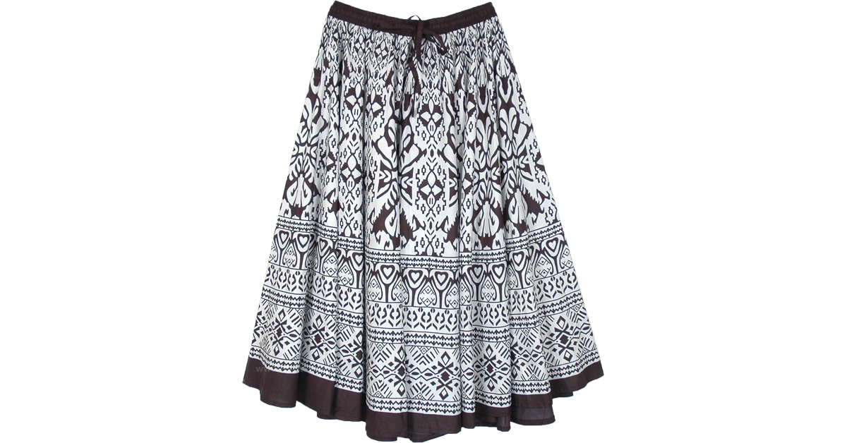 Black White Mid Length Full Circle Skirt in Cotton | Black | Junior ...