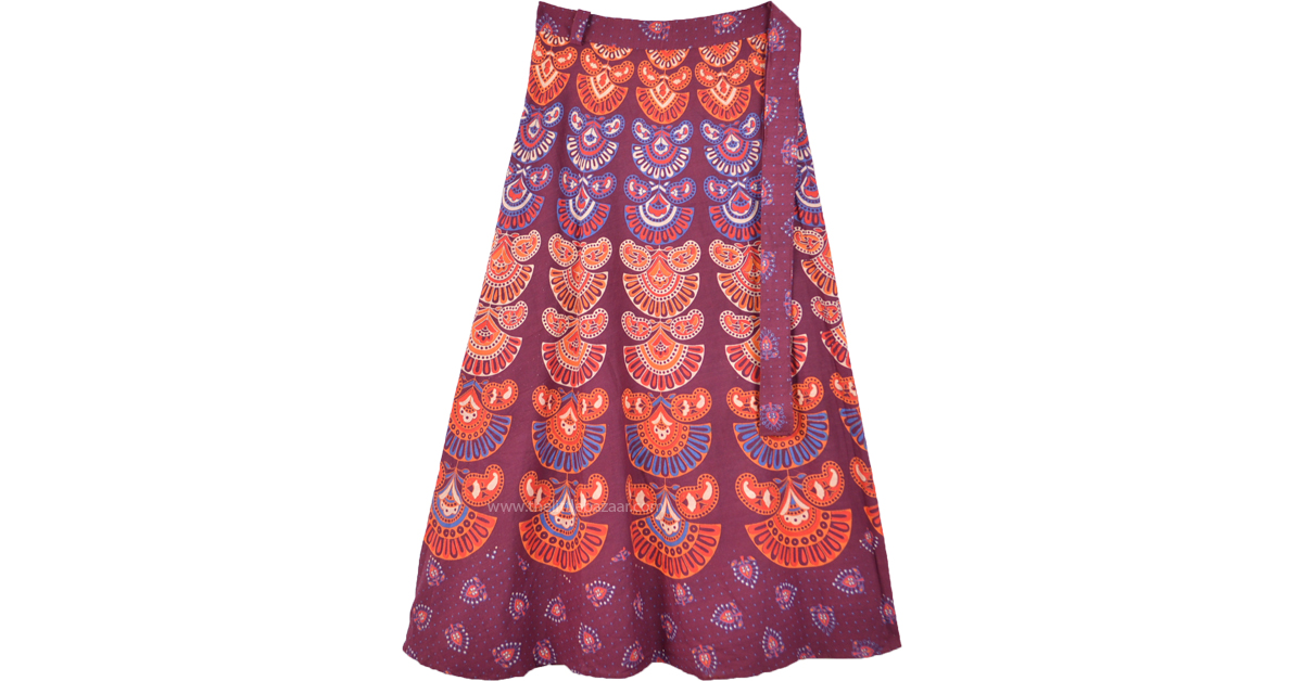 Ethnic Purple Maroon and Orange Boho Wrap Skirt in Cotton ...