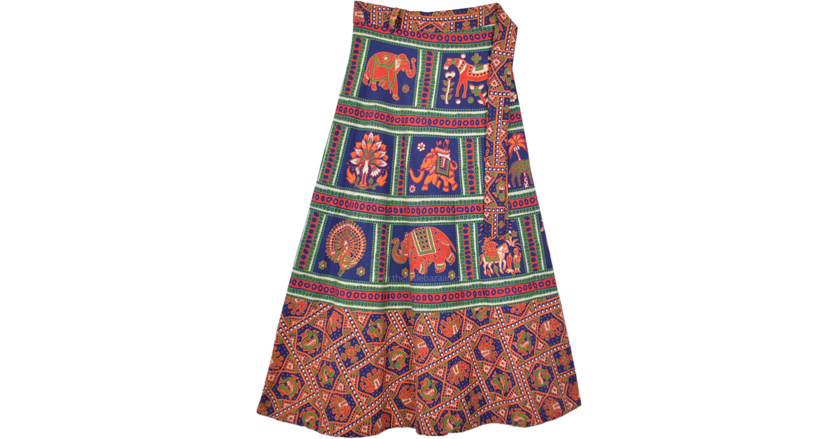 Ethnic Printed Animal Navy Cotton Wrapper | Blue | Wrap-Around-Skirt ...