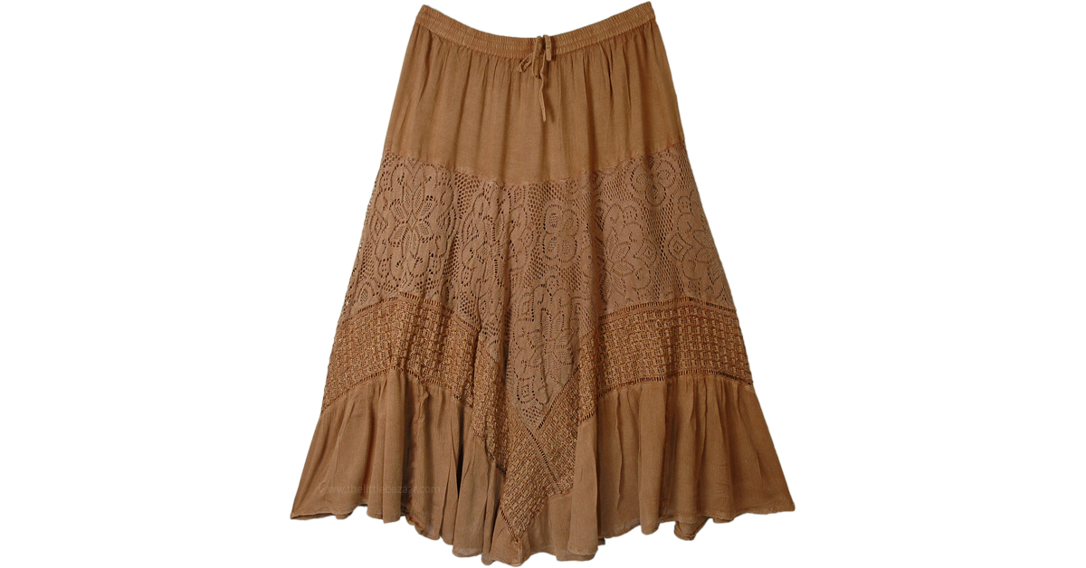 Latte Brown Western Skirt with Lace Work Tiers | Bronze | Crochet ...