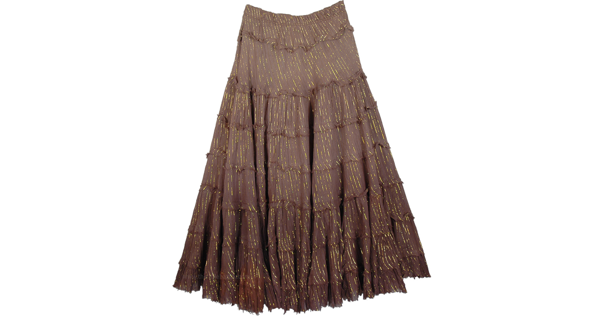 Ombre Brown Lurex Tiered Skirt with Golden Thread | Brown | Junior ...