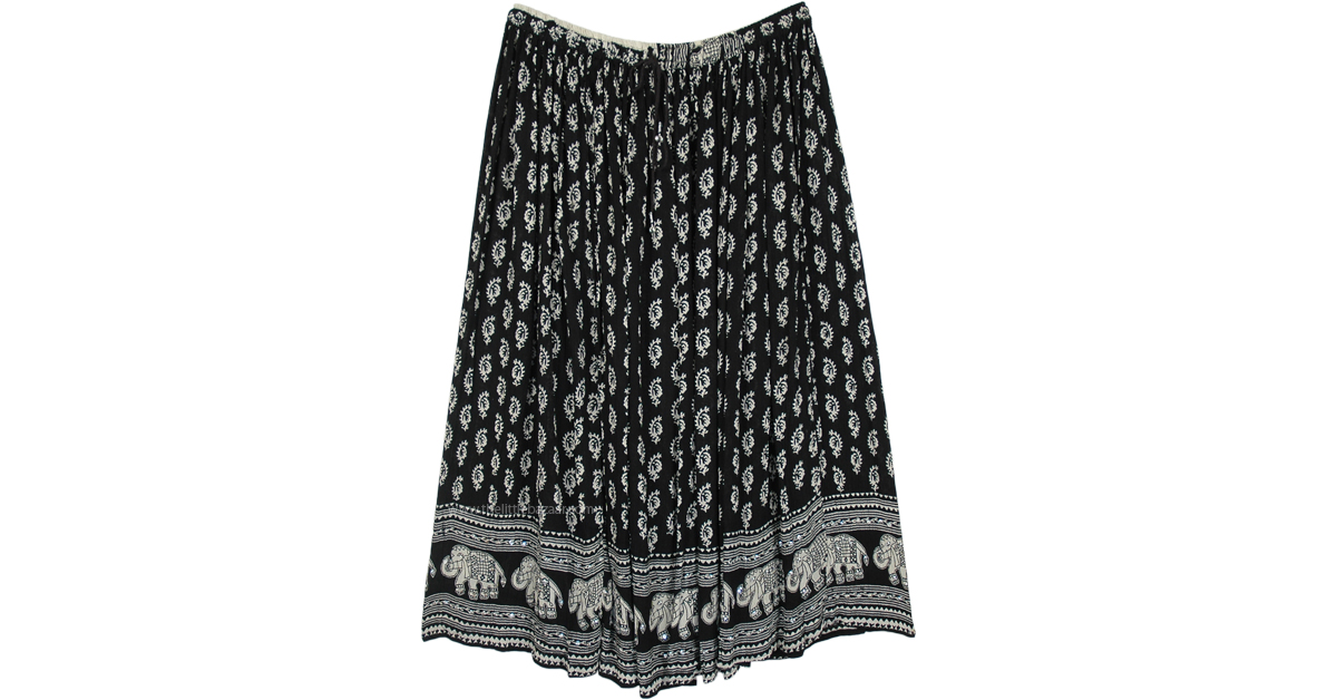 Plus Size Ethnic Printed Black Gypsy Skirt with Sequins | Black | XL ...