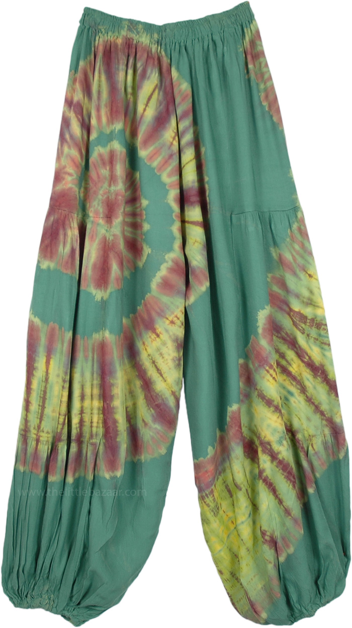 Swirly Sage Green Classic Hippie Harem Pants, Green